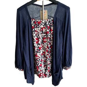 Betty Jackson Black Womens Cardigan‎ Look Top Blue Print Size UK 16 US 12